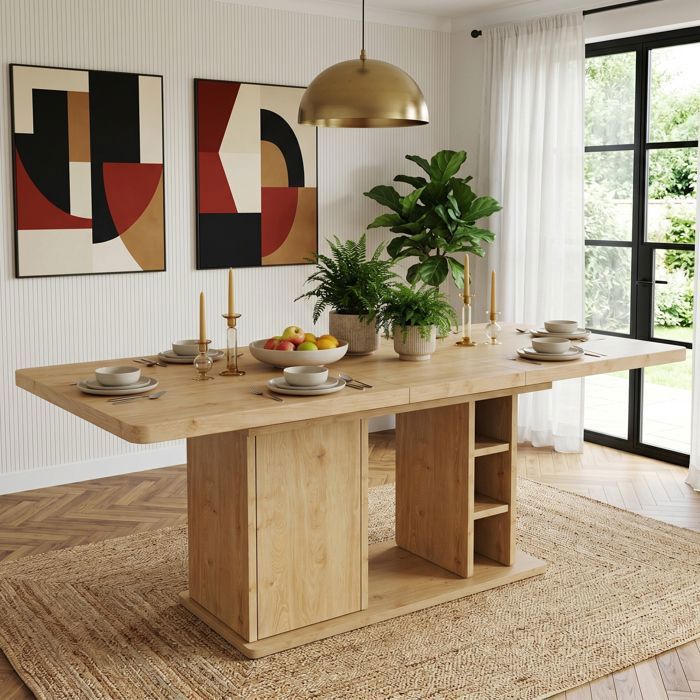 Table à Manger Extensible avec Rangement 6-8 Personnes Style Scandinave Décor Chêne Clair 140-180 x 80 cm Table à Manger Extensible avec Rangement 6-8 Personnes Style Scandinave Décor Chêne Clair 140-180 x 80 cm