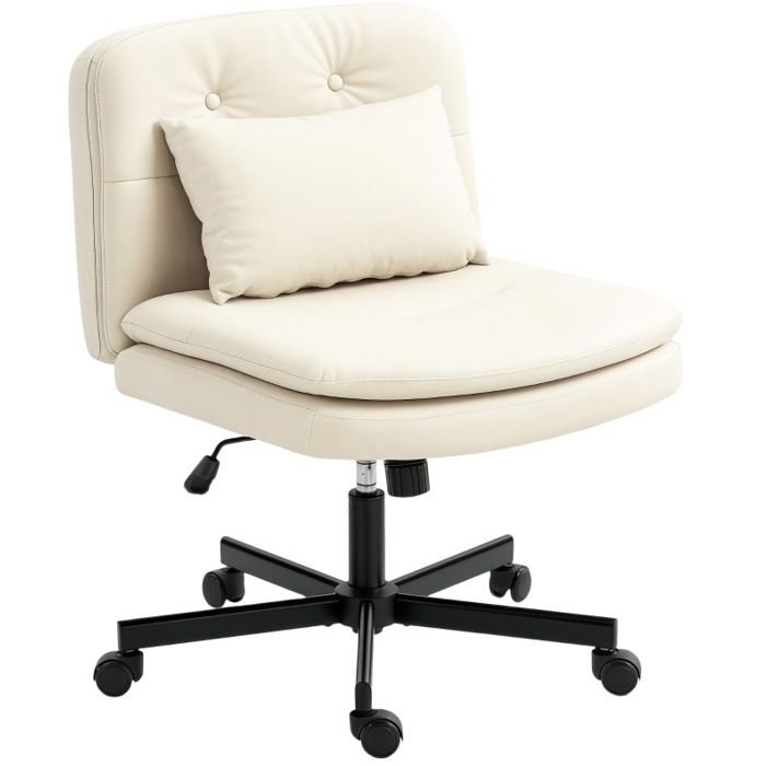 SENVIRO chaise de bureau sans accoudoirs 63 x 67 x 83 à 93 cm simili cuir beige coussin réglable à roulettes
