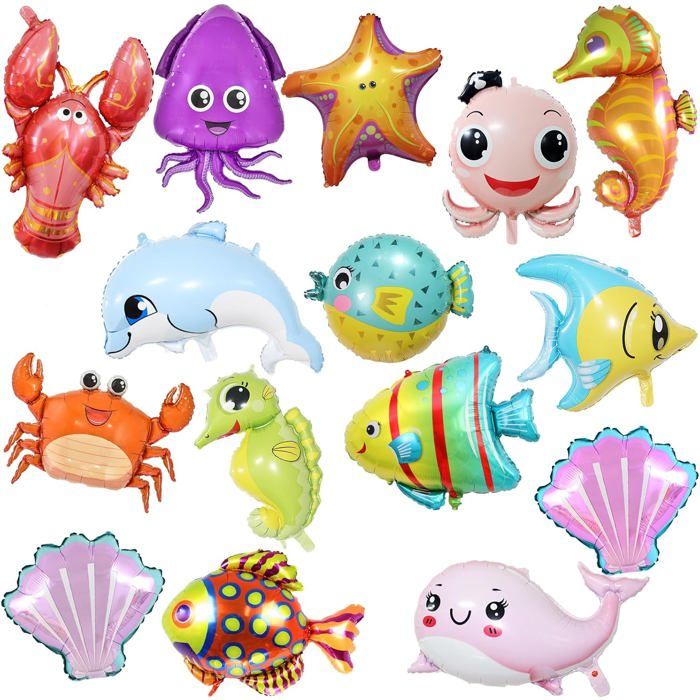 Lot De 15 Ballons Animaux De LOcéan - Décorations De Fête Sous La Mer Requin Et Poisson Pour Anniversaire DEnfants