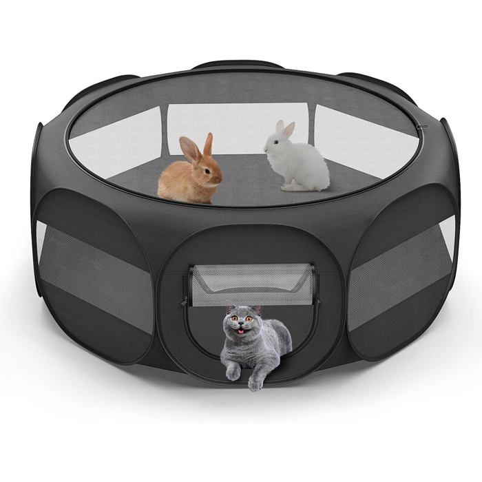 Parc pour petit animal - tente chat pliable 39 x 39 x 19 pouces avec base imperméable et fermeture éclair intérieur et extérieur