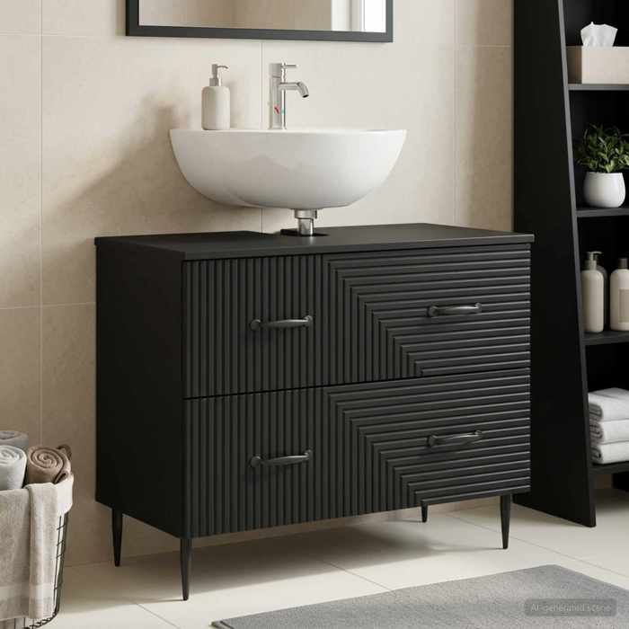 Magnifique Meuble sous Lavabo de Salle de Bain HAARLEM Noir - Résistance à lhumidité &5556