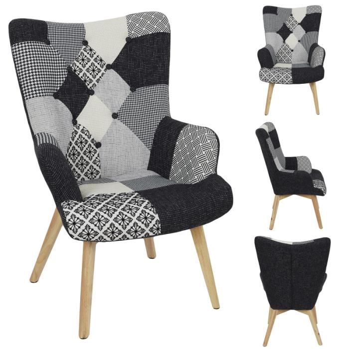 poufs fauteuils et chaises - fauteuil patchwork - helsinki - l 66 x p 72 x h 99,5 - noir et blanc