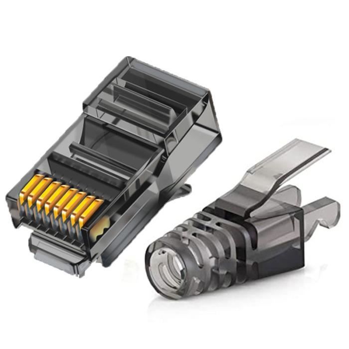 Lot De 50 Connecteurs RJ45 CAT6 Pass-Through - Plaqués Or - Compatible Câble 23 AWG - 8