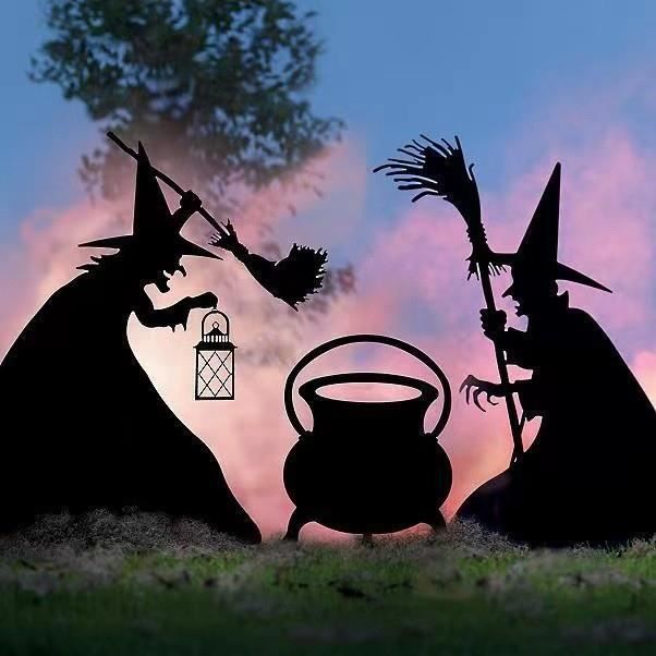 3 pièces Silhouette Sorcière Halloween, Silhouette de Jardin de Sorcière,  Décoration de Sorcière Noire d'halloween