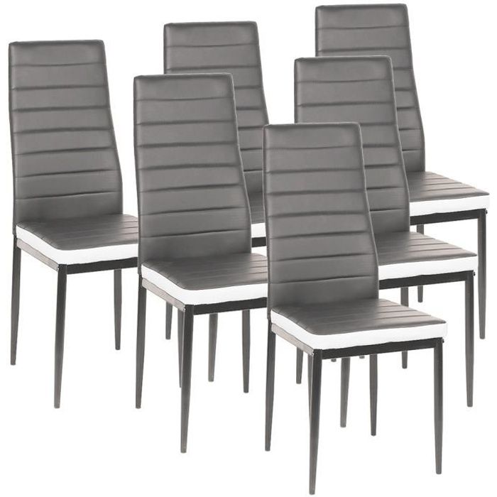 lot de 6 chaises romane grises bandeau blanc pour salle à manger 40 x 39 x 98 cm