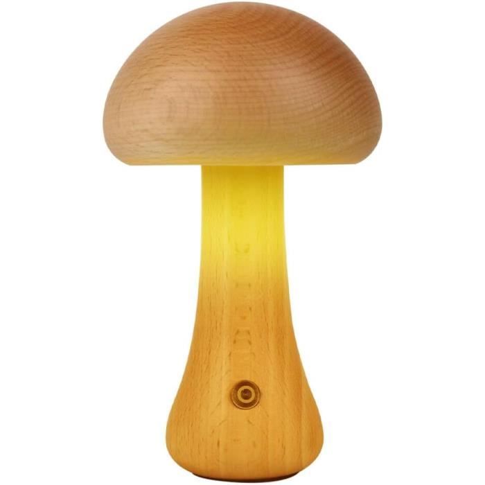 Lampe de chevet - Modèle - Bois massif - LED - Rechargeable USB - Jaune