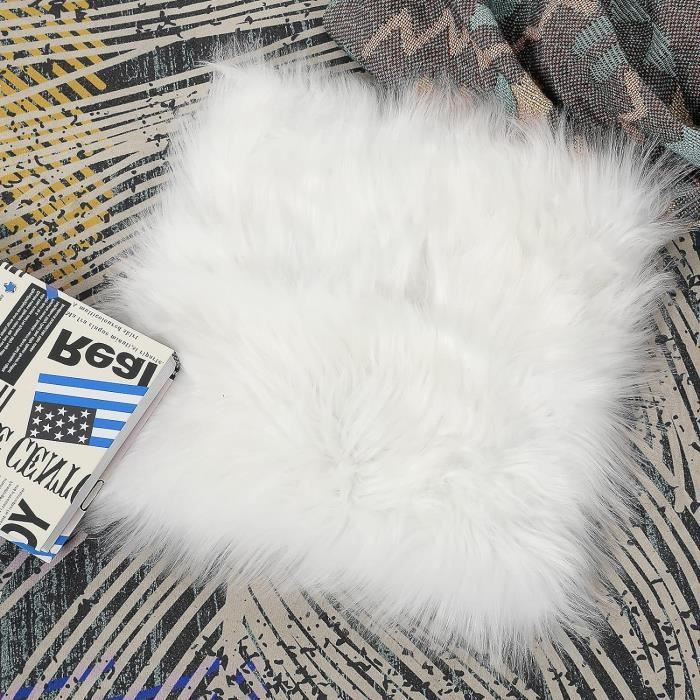 Coussin D'assise Rond En Fausse Fourrure Beige 40 Cm - Déco Salon Chaise Confortable - Lavable En Machine