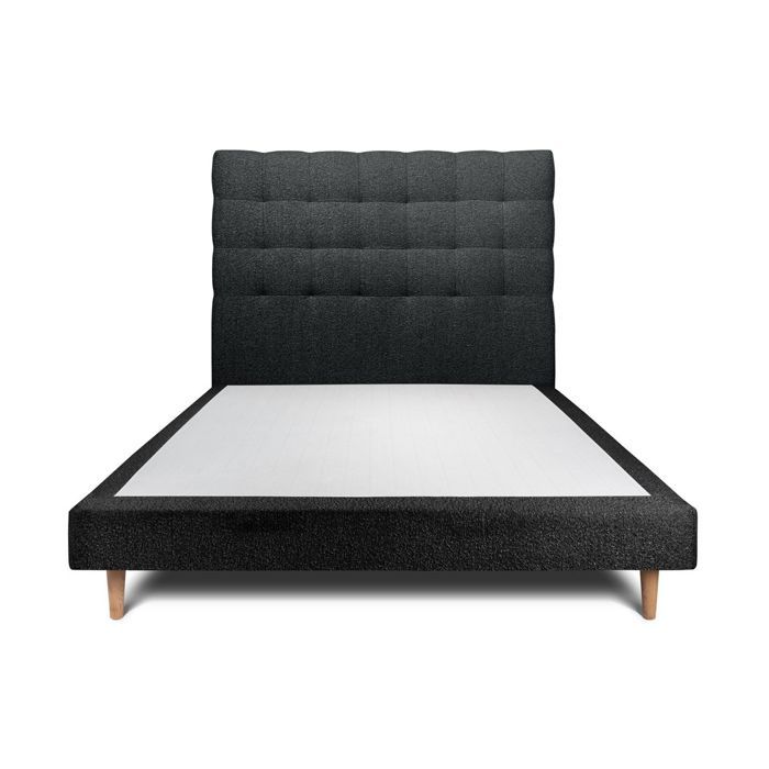 Lit 160x200cm - Marque - Modèle - Tête de lit capitonnée bouclette - Sommier tapissier - Noir