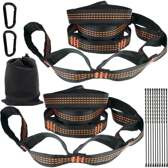 Lot De 2 Sangles De Fixation Pour Hamac, 2 M X 2,5 Cm, Avec 2 Mousquetons Lourds, Sangles De Fixation Pour Hamac, Avec 6 Boucles, Fixation De Balançoire Pour Camping