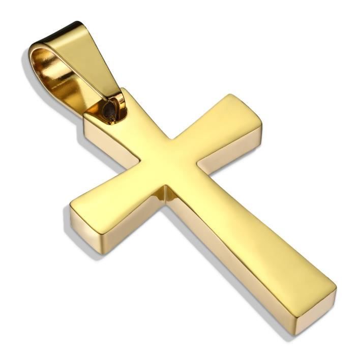 Pendentif homme - Acier doré - Croix latine personnalisable - Chaine incluse