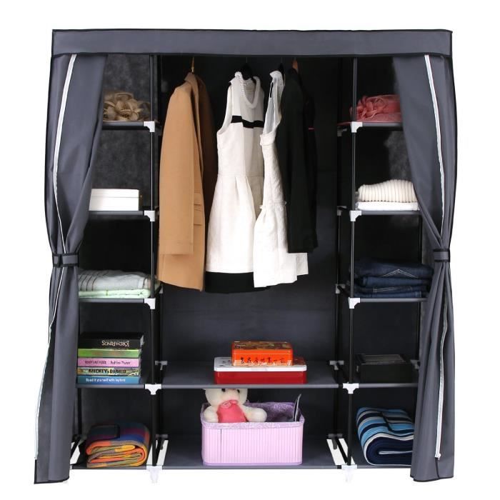 Armoire penderie avec rideau coulissant 175 x 150 x 45cm gris