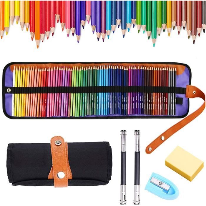 Crayons de Couleur Professionnel,72 pièces Crayons de Couleur  Aquarellable,avec gomme,2 rallonge de crayon,Taille-Crayon et un[100]