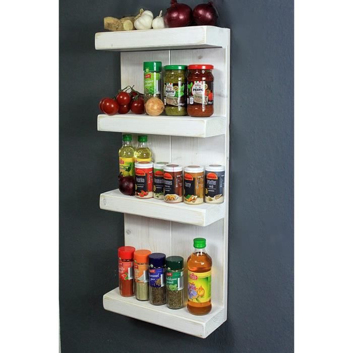 Dekorie67 Étagère à épices en Bois à accrocher au Mur ou à Poser Blanche 4 étagères 65 x