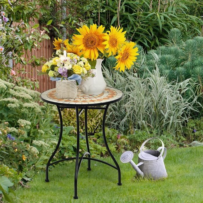 Table de Jardin,Table d'appoint Rond en Mosaïque, Table de Balcon avec