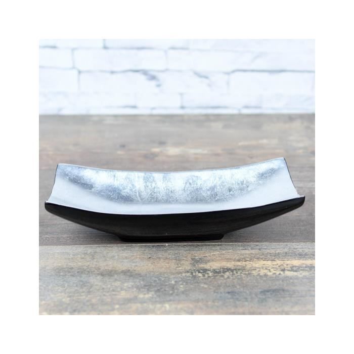 Vide Poche Rectangulaire Laque Nara Noir Argent 25x10x5 Cdiscount Maison
