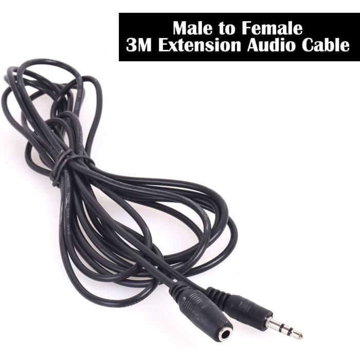 Rallonge Câble Audio Jack 3,5 Mm Stéréo – 3 Mètres, Mâle Vers Femelle, Blindée, Pour Casque Ou Enceintes