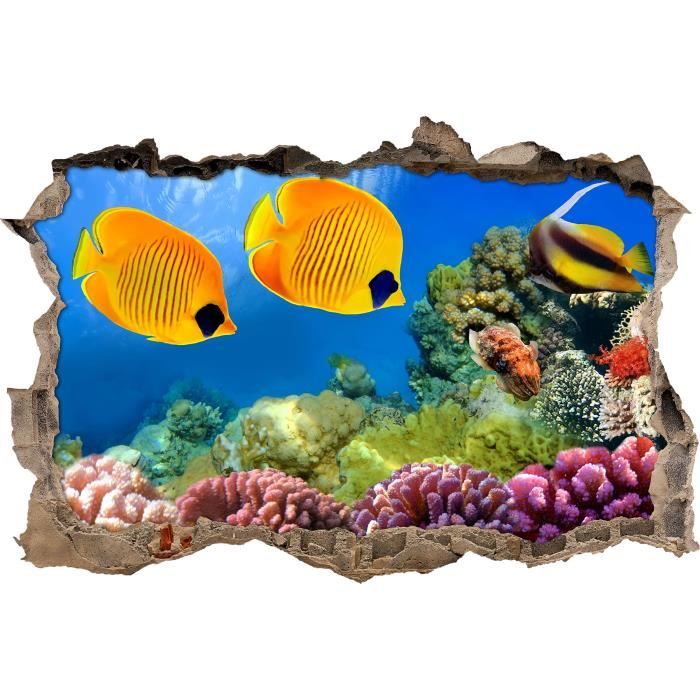 décoration tapisserie Beau poisson récif de corail-percée dans 3d-Look 