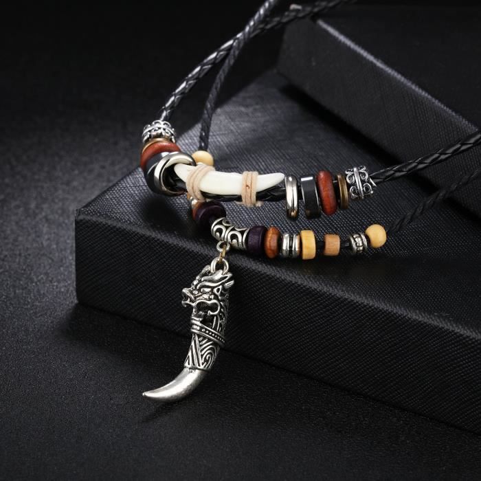 collier homme cuir dent collier homme cuir dent