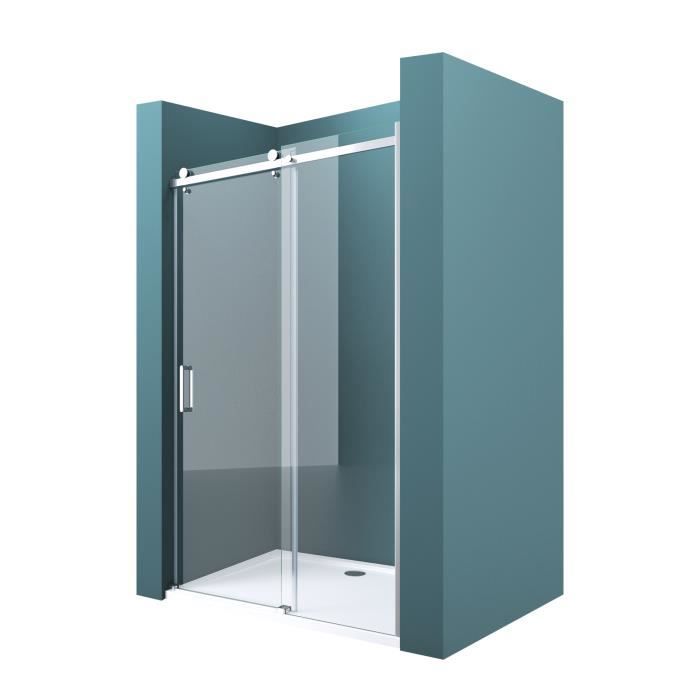 Paroi de douche en niche Mai & Mai T4 - Porte coulissante en verre ESG - 160x195 cm - Transparent
