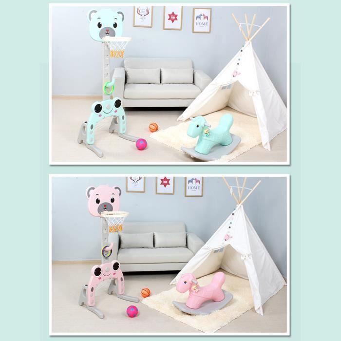 Panier de Basket Multifonctionnel 3-en-1 - Virole - Bleu - Pour Enfant - Montage Facile