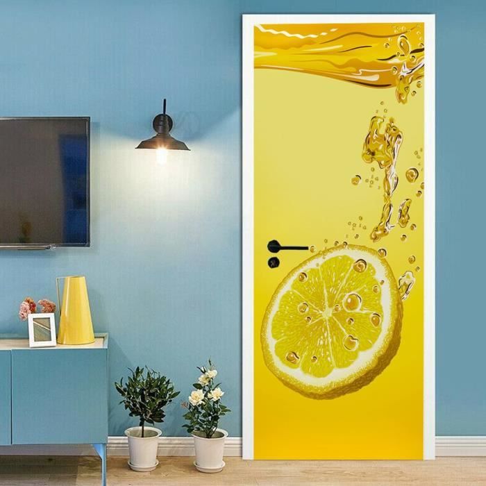 Sticker Citron Sticker Porte Autocollant Poster De Porte 3D Tranche De Citron dans l ...