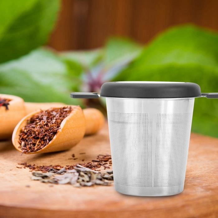 filtre à thé en acier inoxydable infuseur tamis à mailles avec accessoires de thé de grande capacité avec couvercle en silicone