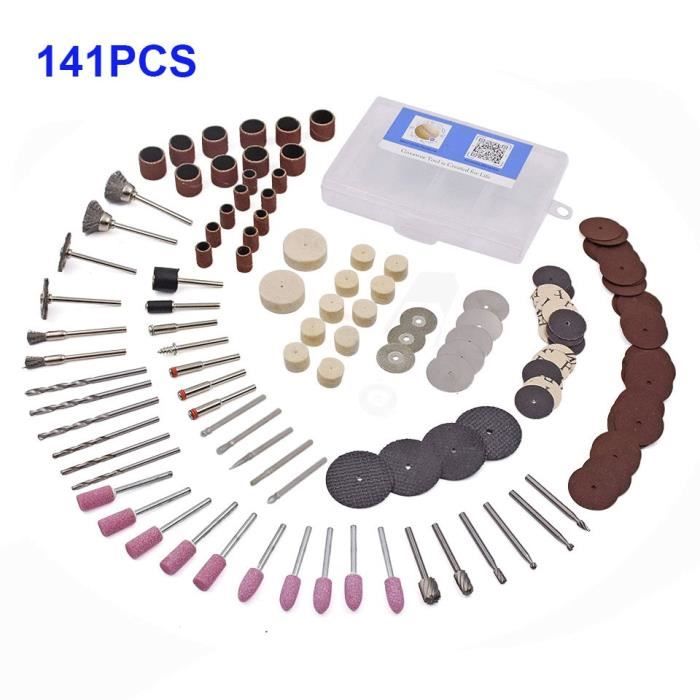 Kit D'outils Rotatifs 141 Pièces – Meuleuse électrique Polyvalente Rouge Et Noire