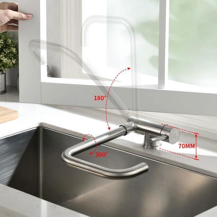 Robinet Mitigeur Haute Pression Rotatif à 360° pour L/'eau Chaude et Froide Auralum Robinet de Cuisine avec Douchette Extractible