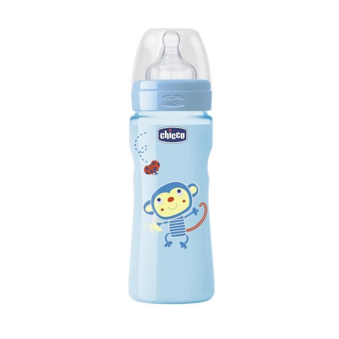 Chicco Biberon Bien-Être Tétine Silicone Flux Moyen Bleu 2 Mois 250 ml 1 Unité 
