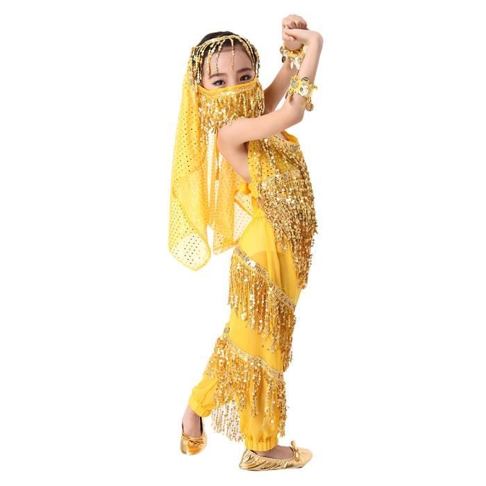 Costume de danse orientale professionnel pour danse du ventre - Soutien-gorge de carnaval - Jupe - 4 pièces - Ceinture rouge - BRA34DD - 85 cm