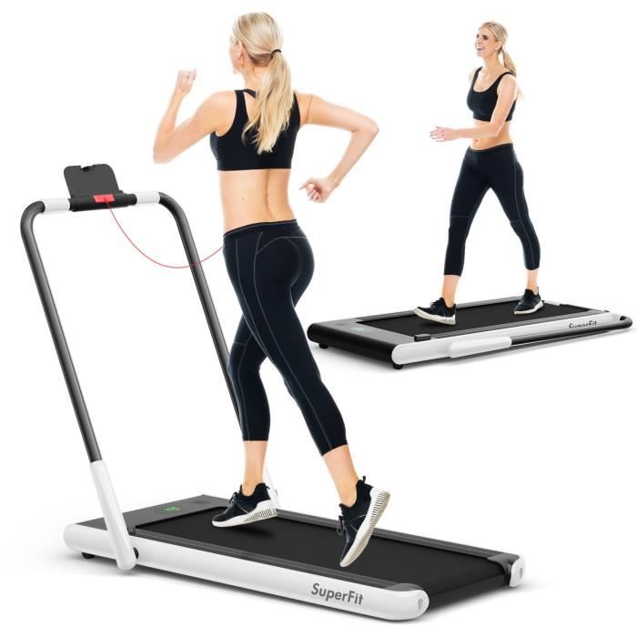 Tapis de Course Pliable 2 en 1 1-12 KM H avec Application -T&eacute;l&eacute;commande - Blanc