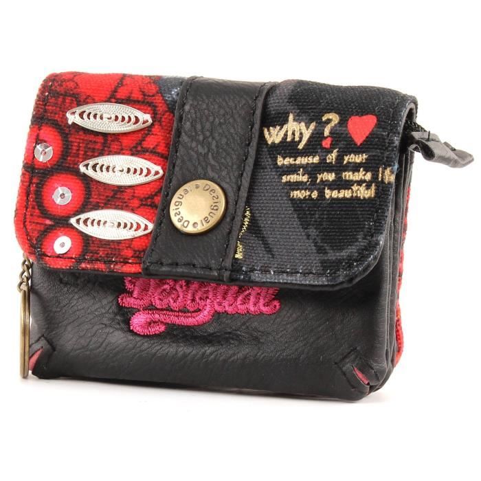 PORTE MONNAIE DESIGUAL BOLAS ROJAS CARRY Noir - Achat / Vente porte
