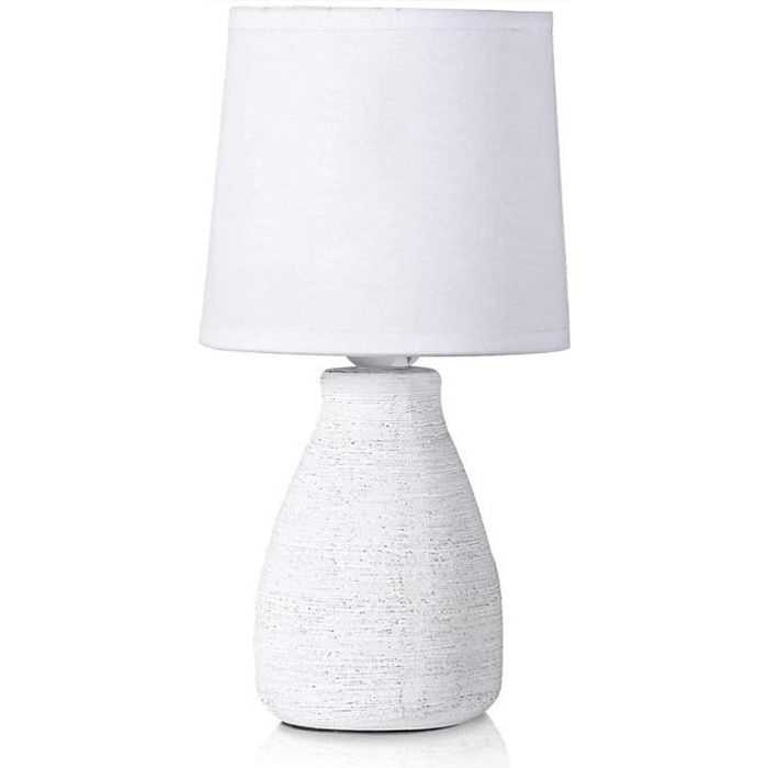 BRUBAKER - Lampe de table/de chevet - Design scandinave/moderne - Hauteur 28 cm - Pied en Céramique - Abat-jour en Coton/Blanc