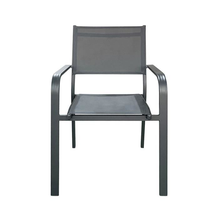 lot de 6 chaises de jardin en aluminium gris et textilène - palawan