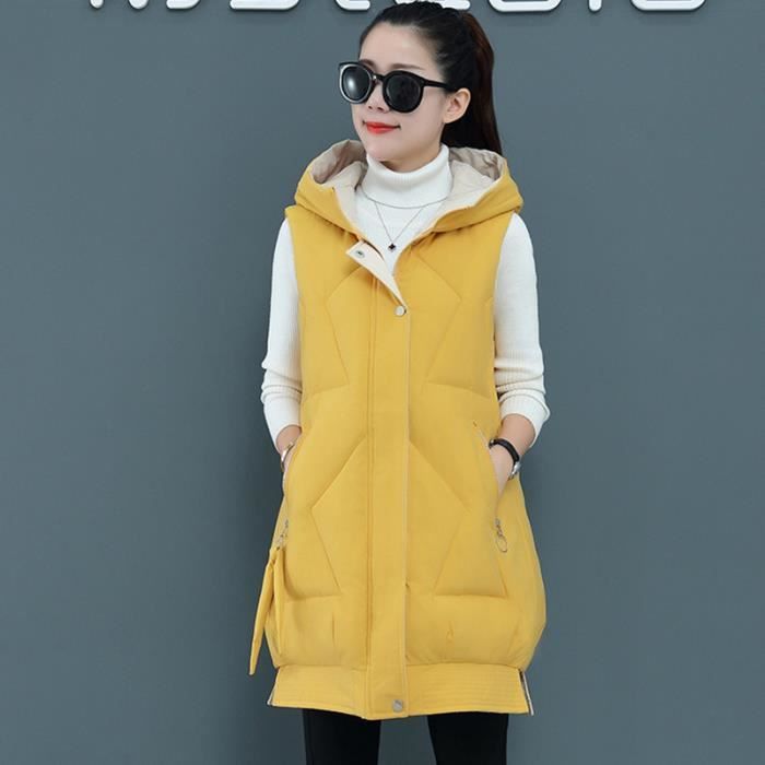 Doudoune Sans Manches Femme Grande Taille - Manteau Capuche Mi-long épais Pour L'hiver, Coupe Décontractée
