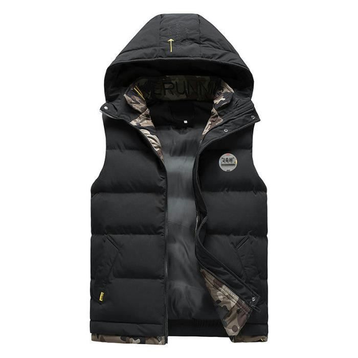 Doudoune Capuche Hiver Homme Veste Sans Manches Chaude Couleur