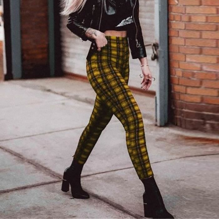 PANTALON 40 mode femmes treillis taille haute Leggings lastique