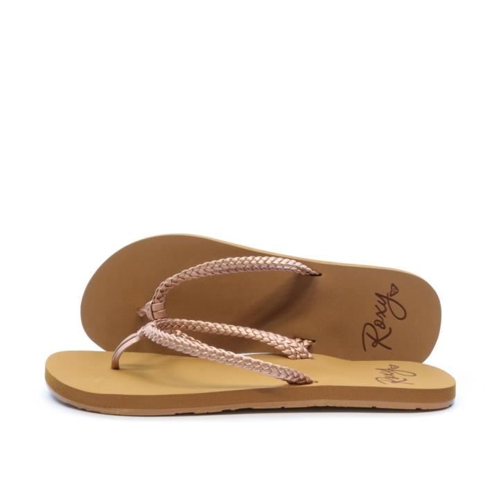 Tong femme Roxy Costas - Lanières en cuir synthétique avec noeud coulant - Rose gold