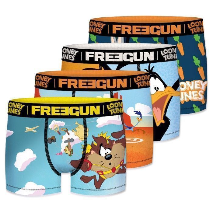 FREEGUN Boxer Enfant Bugs Bunny Taz Coyote Calecon Garcon Looney Tunes Respirant Stretch Lot de 4 Bleu Cdiscount Pret a Porter