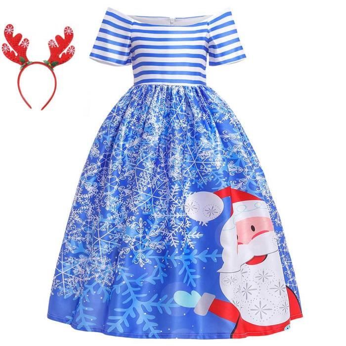 Robe de Soirée Noël Fille Enfant Robe de Princesse Noël Costumes Ceremonie Anniversaire (Avec