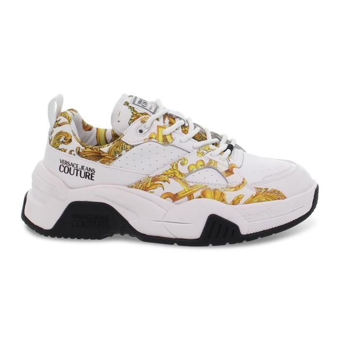 BASKET VERSACE COUTURE SF3 BG en cuir peinture blanc jaune Femme