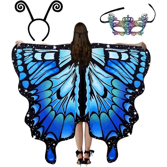 Accessoire Fête Déguisement Cape Ailes De Papillon Adulte Avec Masque - Déguisement Papillon Polyester Pour Cosplay, Fêtes Et Halloween Deguisement Fille