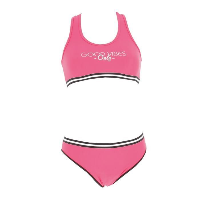Maillot de bain 2 pièces fille Haute Pression - rose protection menstruelle logo sérigraphié Maillot de bain 2 pièces fille Haute Pression - rose protection menstruelle logo sérigraphié