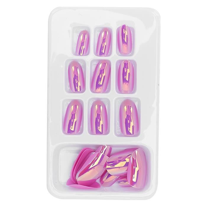 24 Faux Ongles Ballerine Violet B28 Avec Colle - Kit Complet Manucure
