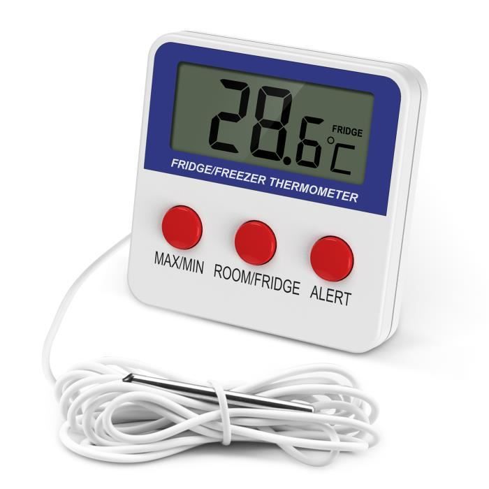 thermomètre de frigo congelateur, thermomètre de réfrigérateur, digital lcd thermomètre moniteur avec sonde (blanc)
