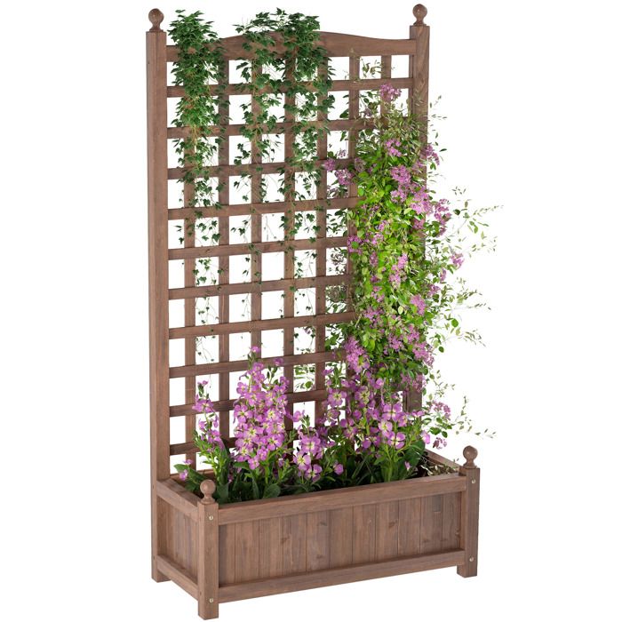 Jardinière avec treillis - Outsunny - bac à fleurs jardinière sur pied inserts dirrigation - bois sapin - 64x28x120cm - naturel