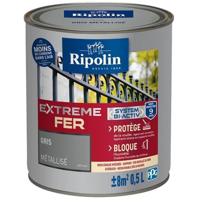RIPOLIN Peinture pour Fer Extérieur - Gris Métal, 0,5L