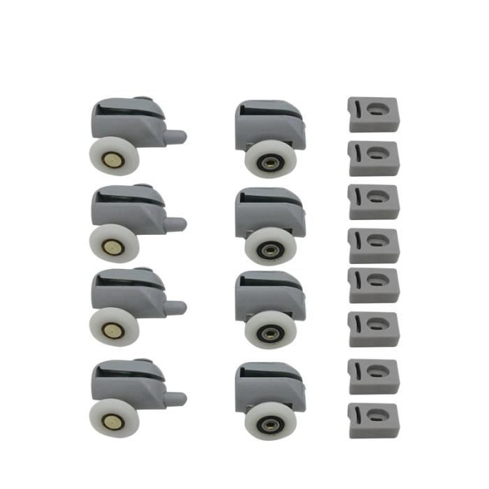 Jeu De 8 Coulisses//Roues//Poulies//Guides De Porte De Douche Jumel/és Par Le Bas Pi/èces De Rechange Bricolage De 25 Mm De Diam/ètre Rouleaux Pour Porte De Douche