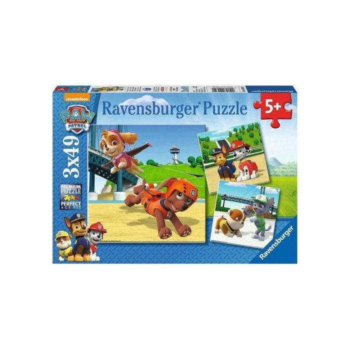 Puzzles Enfant 3 x 49 pieces : Duo de Chiens Heros - Pat Patrouille dessin anime - Fille Garcon 5 ans - Set Jouet + Carte
