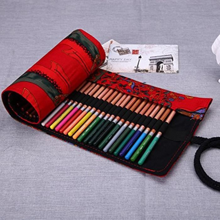 Remycoo Sac à Crayon De Toile Plumier Pour Le Croquis Et Le Dessin De Couleursac Peut Contenir 48 Crayons Crayons Non Inclus